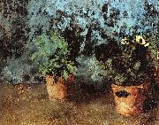 Carl Schuch Zwei Blumentopfe mit Stiefmutterchen oil painting reproduction